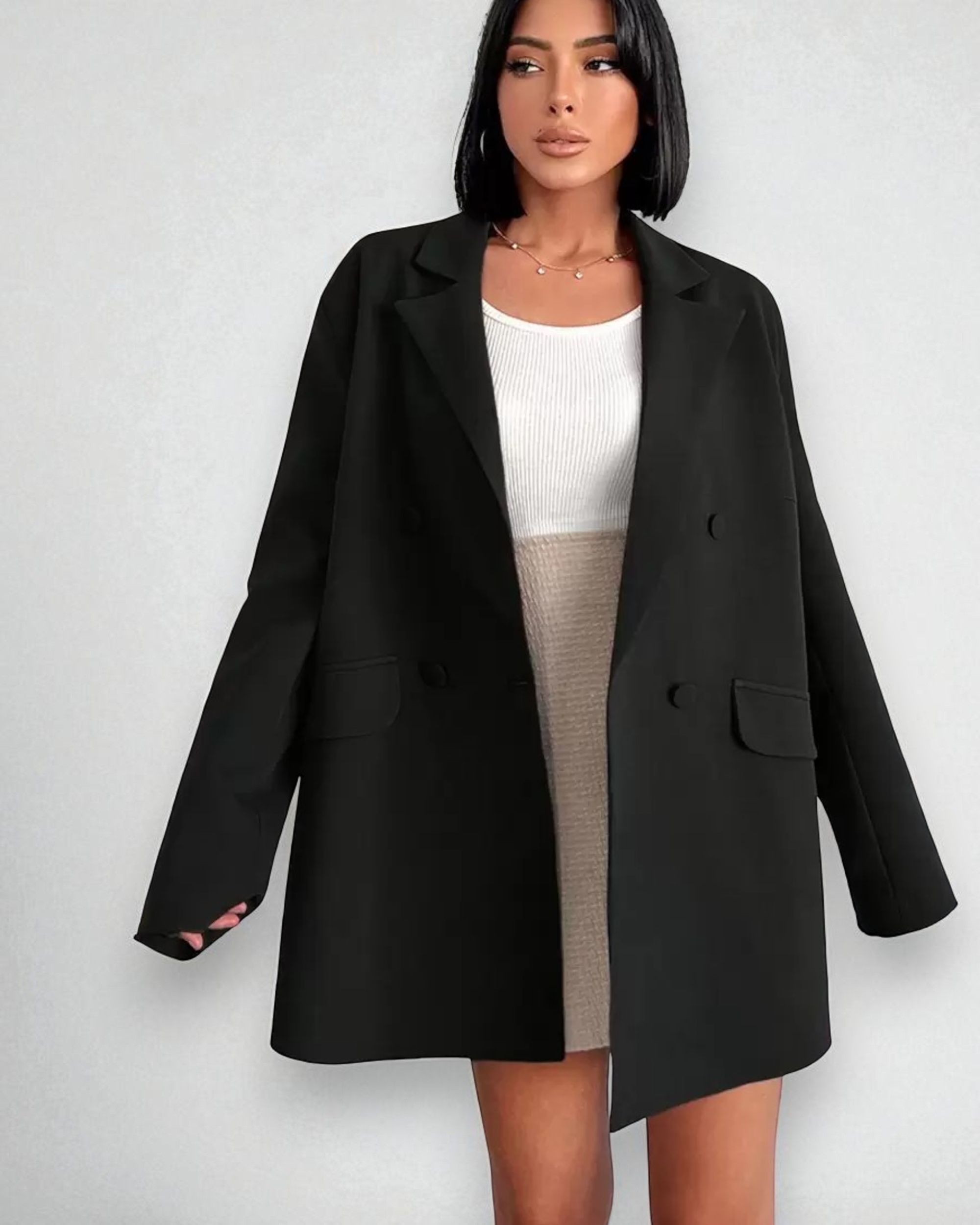 Liora™ | Double-Breasted Flap Detail Blazer