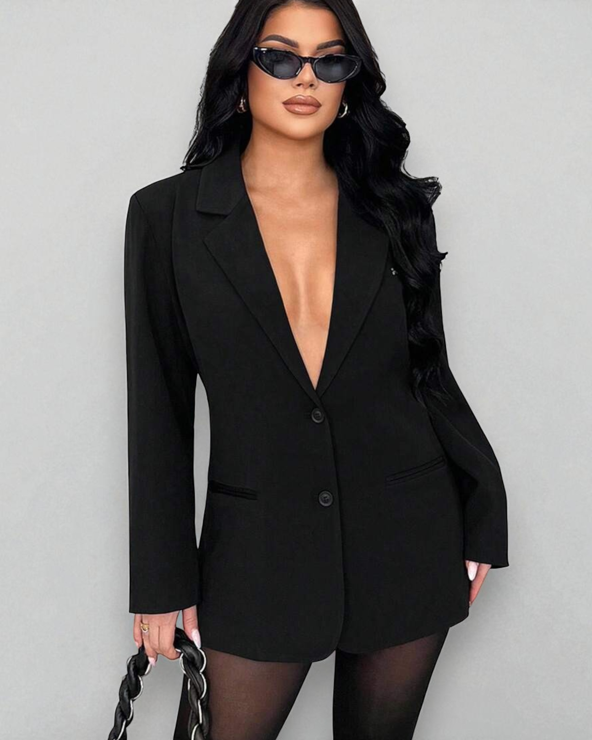 Liora™ | Minimalist Oversized Black Blazer