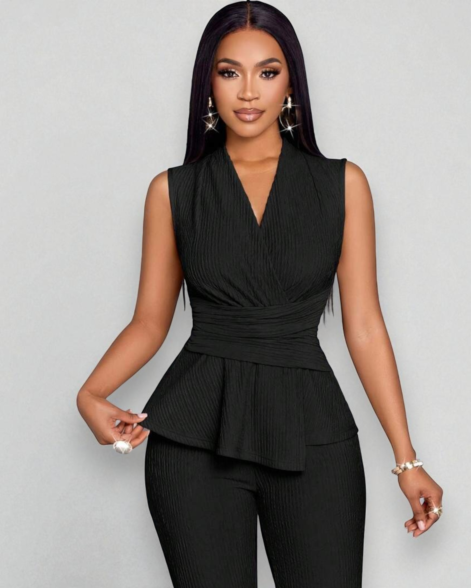 Liora™ | Apricot V-Neck Wide-Leg Set