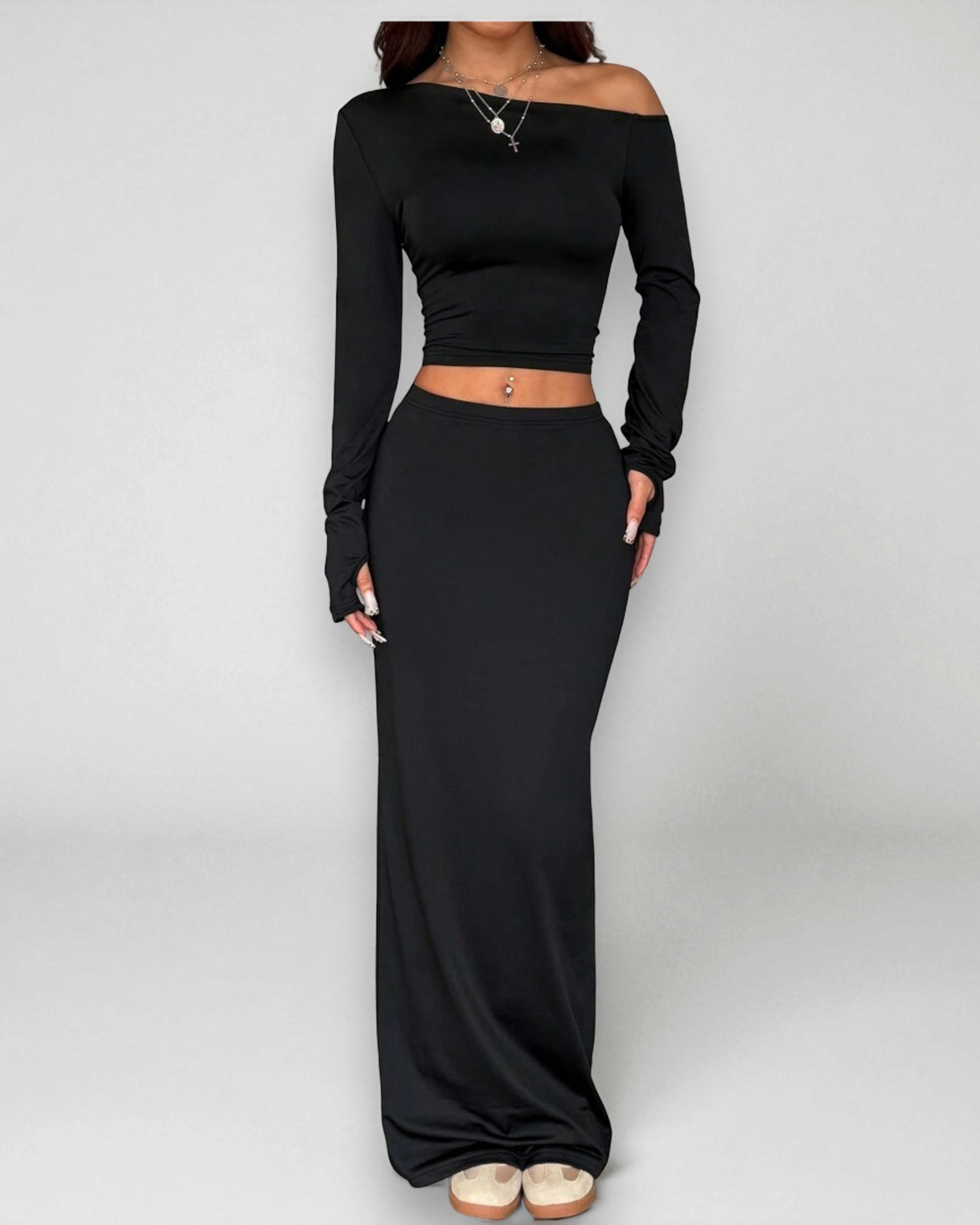 Liora™ | Asymmetric Co-ord with Flowing Maxi Skirt